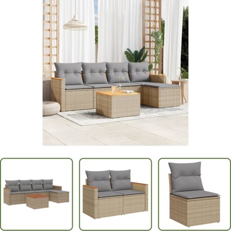 vidaXL Poltrona da giardino -  Set Divano da Giardino 6 pz con Cuscini Beige Misto Polyrattan