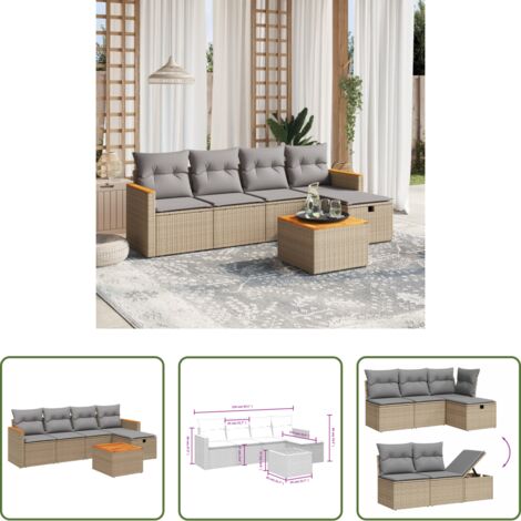 vidaXL Poltrona da giardino -  Set Divano da Giardino 6 pz con Cuscini Beige Misto Polyrattan