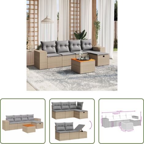 vidaXL Poltrona da giardino -  Set Divano da Giardino 6 pz con Cuscini Beige Misto Polyrattan