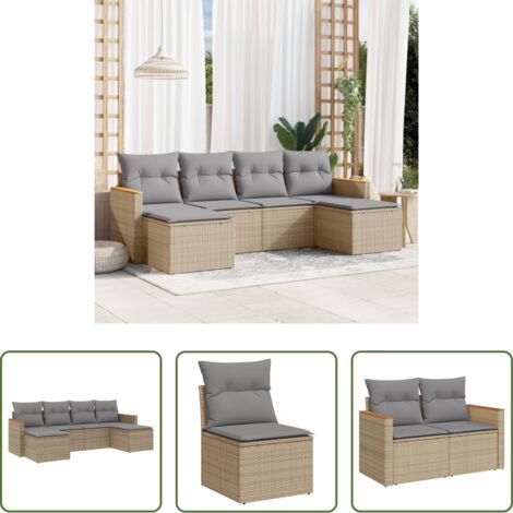 vidaXL Poltrona da giardino -  Set Divano da Giardino 6 pz con Cuscini Beige Misto Polyrattan