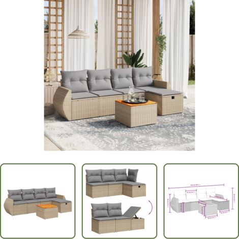 vidaXL Poltrona da giardino -  Set Divano da Giardino 6 pz con Cuscini Beige Misto Polyrattan