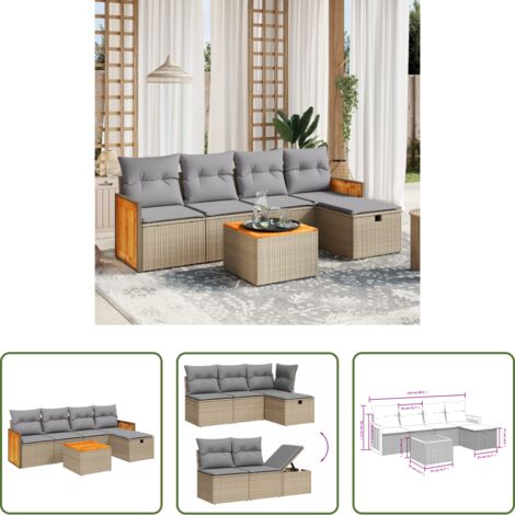 vidaXL Poltrona da giardino -  Set Divano da Giardino 6 pz con Cuscini Beige Misto Polyrattan