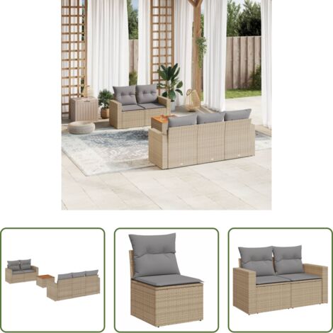 vidaXL Poltrona da giardino -  Set Divano da Giardino 6 pz con Cuscini Beige Misto Polyrattan