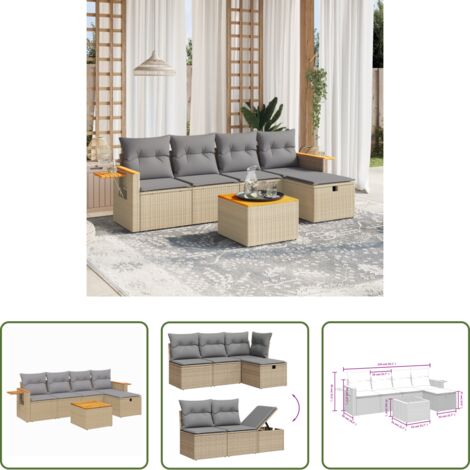 vidaXL Poltrona da giardino -  Set Divano da Giardino 6 pz con Cuscini Beige Misto Polyrattan