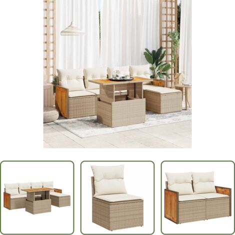 vidaXL Poltrona da giardino -  Set Divano da Giardino 6 pz con Cuscini Beige Polyrattan Acacia