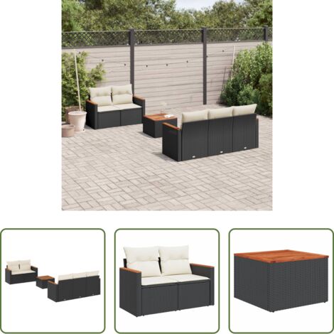vidaXL Poltrona da giardino -  Set Divano da Giardino 6 pz con Cuscini Nero in Polyrattan