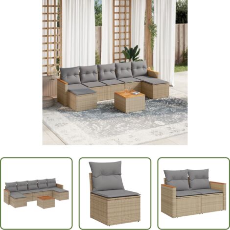 vidaXL Poltrona da giardino -  Set Divano da Giardino 8 pz con Cuscini Beige Misto Polyrattan