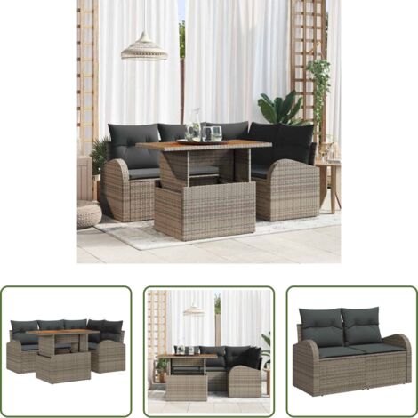 vidaXL Poltrona da giardino -  Set Divano da Giardino con cuscino 5 pcs Grigio