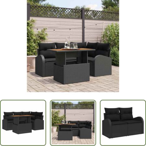 vidaXL Poltrona da giardino -  Set Divano da Giardino con cuscino 5 pcs Nero