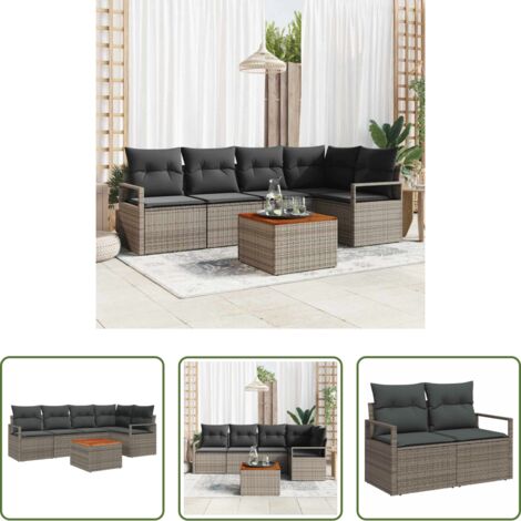 vidaXL Poltrona da giardino -  Set Divano da Giardino con cuscino 6 pcs Grigio polyrattan