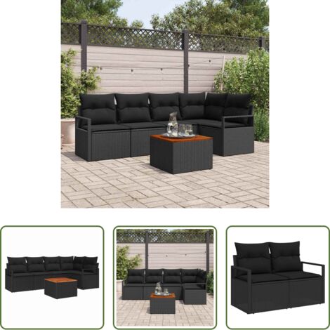 vidaXL Poltrona da giardino -  Set Divano da Giardino con cuscino 6 pcs Nero polyrattan