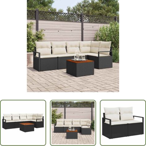 vidaXL Poltrona da giardino -  Set Divano da Giardino con cuscino 6 pcs Nero polyrattan