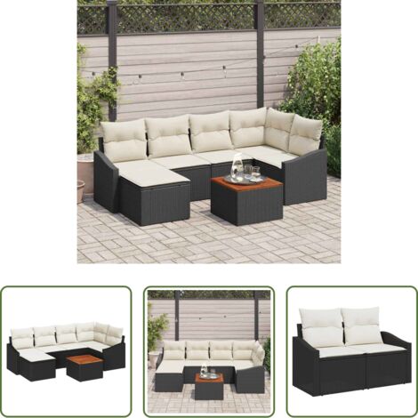 vidaXL Poltrona da giardino -  Set Divano da Giardino con cuscino 7 pcs Nero polyrattan