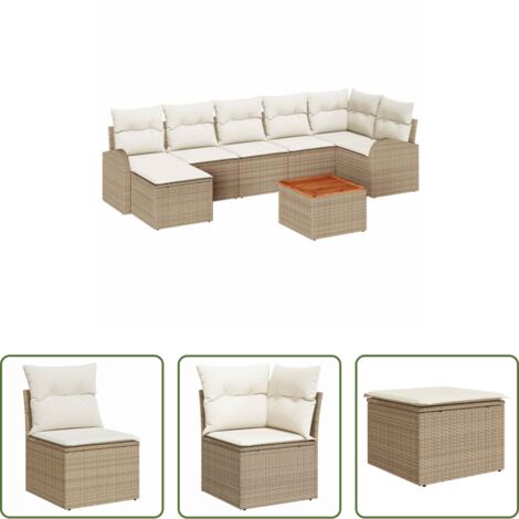 vidaXL Poltrona da giardino -  Set Divano da Giardino con cuscino 8 pcs Beige polyrattan