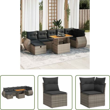 vidaXL Poltrona da giardino -  Set Divano Giardino 5 pz con Cuscini Grigio Polyrattan Acacia