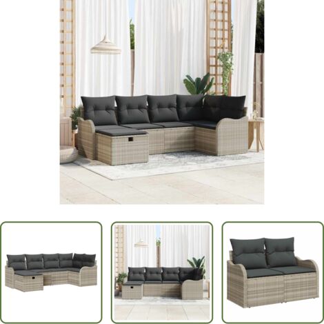 vidaXL Poltrona da terrazzo -  Set Divano da Giardino 6 pcs Grigio chiaro Poly Rattan