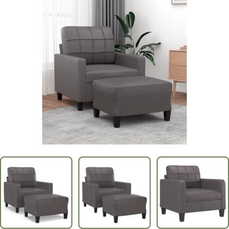 vidaXL Poltrona grigia -  Poltrona con Poggiapiedi Grigio 60 cm in Similpelle