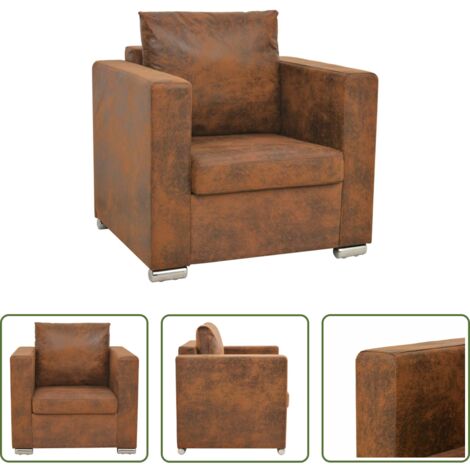 vidaXL Poltrona in legno -  Poltrona Marrone 82x73x82 cm Similpelle Scamosciata