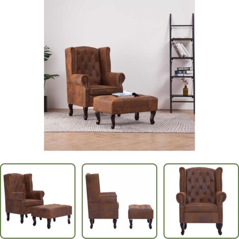 vidaXL Poltrona in pelle artificiale -  Poltrona Chesterfield Poggiapiedi Marrone Ecopelle Scamosciata