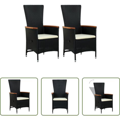 vidaXL Poltrona in rattan - Sedie da Esterno 2 pz con Cuscini in Polyrattan Nere