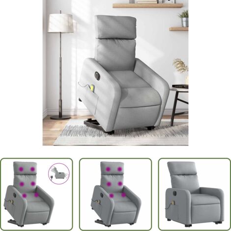 vidaXL Poltrona massaggiante -  Poltrona Alzapersona Massaggi Elettrica Grigio Chiaro Tessuto