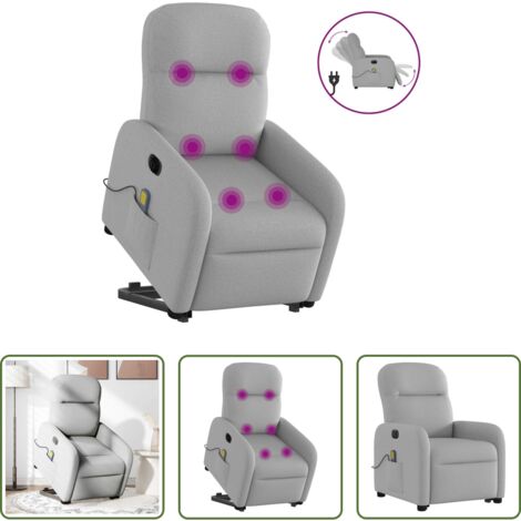vidaXL Poltrona massaggiante -  Poltrona Alzapersona Massaggi Elettrica Grigio Nuvola Tessuto