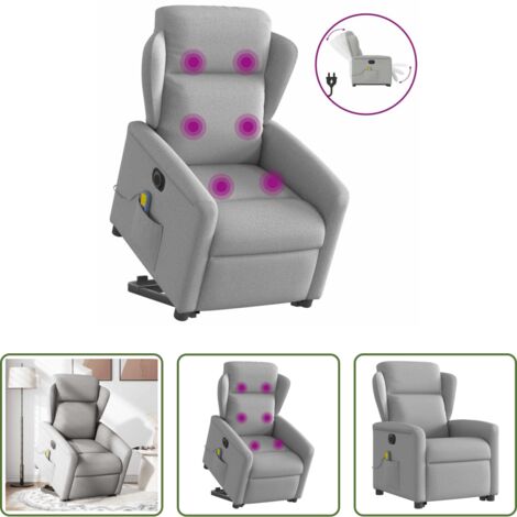 vidaXL Poltrona massaggiante -  Poltrona Alzapersona Massaggi Elettrica Grigio Nuvola Tessuto