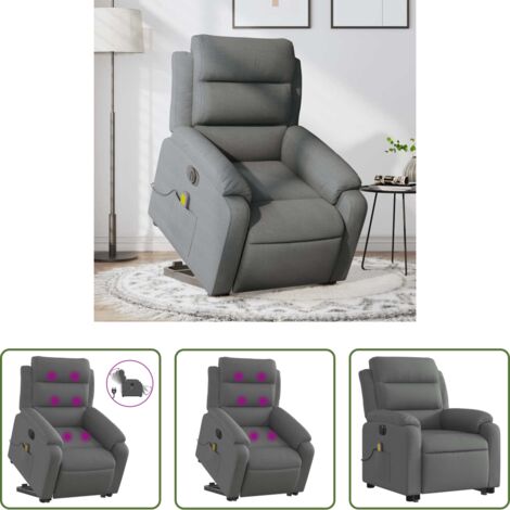 vidaXL Poltrona massaggiante -  Poltrona Alzapersona Massaggi Elettrica Grigio Scuro Tessuto