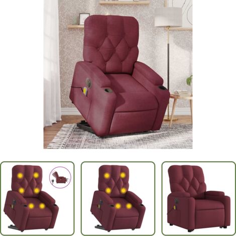vidaXL Poltrona massaggiante -  Poltrona Alzapersona Massaggiante Elettrica Rosso Vino Tessuto