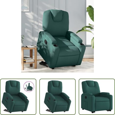 vidaXL Poltrona per anziani -  Poltrona Alzapersona Reclinabile Verde Scuro in Tessuto