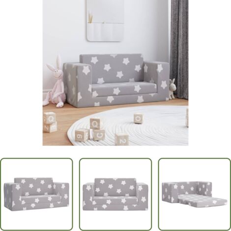 vidaXL Poltrona per bambini -  Divano Letto Bambini a 2 Posti Grigio Chiaro con Stelle Peluche
