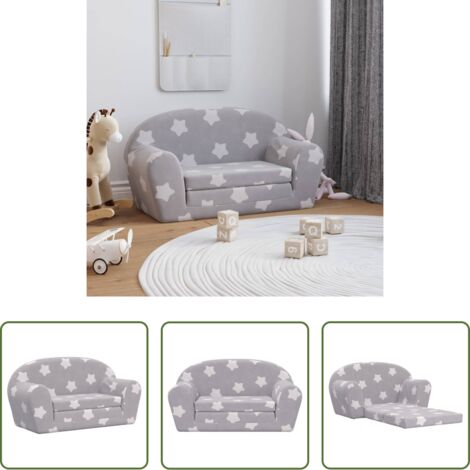 vidaXL Poltrona per bambini -  Divano Letto Bambini a 2 Posti Grigio Chiaro con Stelle Peluche