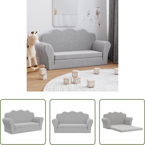 vidaXL Poltrona per bambini -  Divano Letto Bambini a 2 Posti Grigio Chiaro in Morbido Peluche