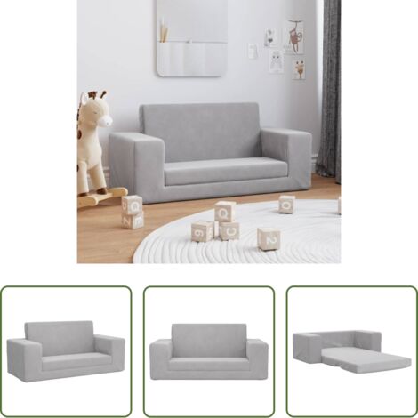 vidaXL Poltrona per bambini -  Divano Letto Bambini a 2 Posti Grigio Chiaro in Morbido Peluche