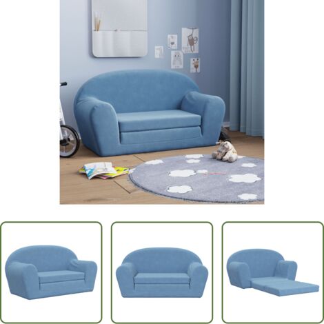 vidaXL Poltrona per bambini -  Divano Letto per Bambini a 2 Posti Blu in Morbido Peluche