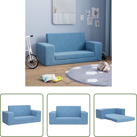vidaXL Poltrona per bambini -  Divano Letto per Bambini a 2 Posti Blu in Morbido Peluche