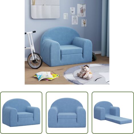 vidaXL Poltrona per bambini -  Divano Letto per Bambini Blu in Morbido Peluche