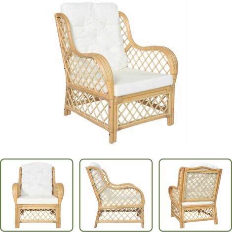 vidaXL Poltrona per soggiorno -  Poltrona con Cuscino in Rattan Naturale e Lino