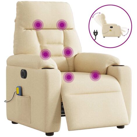 vidaXL Poltrona Reclinabile Massaggiante Elettrica Crema in Tessuto
