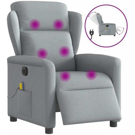 vidaXL Poltrona Reclinabile Massaggio Elettrica Grigio Chiaro Tessuto