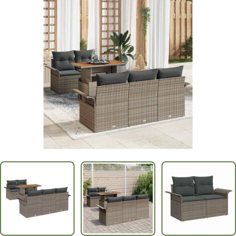 vidaXL Poltrone da esterno -  Set Divano da Giardino 6 pcs Grigio Poly Rattan
