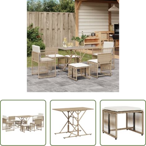 vidaXL Poltrone da giardino -  Set da Pranzo da Giardino 7 pz con Cuscini Beige in Polyrattan