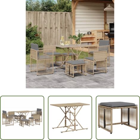 vidaXL Poltrone da giardino -  Set da Pranzo da Giardino 7 pz con Cuscini Beige in Polyrattan