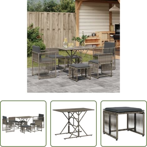 vidaXL Poltrone da giardino -  Set da Pranzo da Giardino 7 pz con Cuscini in Polyrattan Grigio