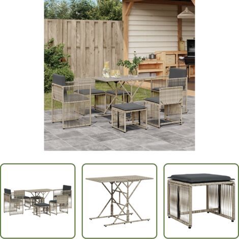 vidaXL Poltrone da giardino -  Set da Pranzo da Giardino 7 pz Cuscini Polyrattan Grigio Chiaro