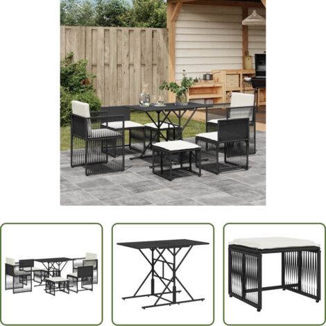 vidaXL Poltrone da giardino -  Set da Pranzo da Giardino 7 pz Nero con Cuscini in Polyrattan