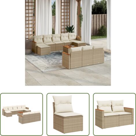 vidaXL Poltrone da giardino -  Set Divani da Giardino 11 pz con Cuscini Beige in Polyrattan