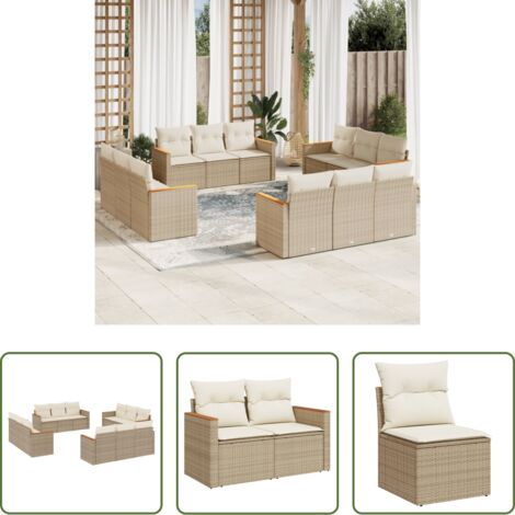 vidaXL Poltrone da giardino -  Set Divani da Giardino 12 pz con Cuscini Beige in Polyrattan