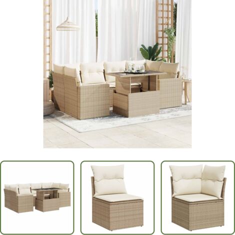 vidaXL Poltrone da giardino -  Set Divani da Giardino 7 pz con Cuscini Beige in Polyrattan