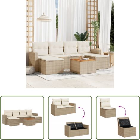 vidaXL Poltrone da giardino -  Set Divani da Giardino 7 pz con Cuscini Beige in Polyrattan